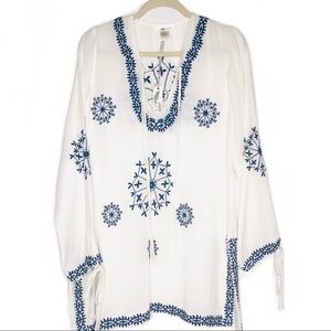 Lucky and Coco Swim Coverup Ivory Blue Stitching